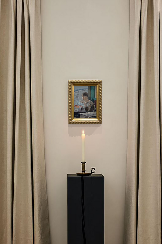 "Sunday" girl having brunch in Montreal cafe. Original Oil Painting by Studio libu